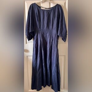 Lazybones‎ Anthropologie 100% Linen Minimalist Cottagecore Dress XL Navy Maxi